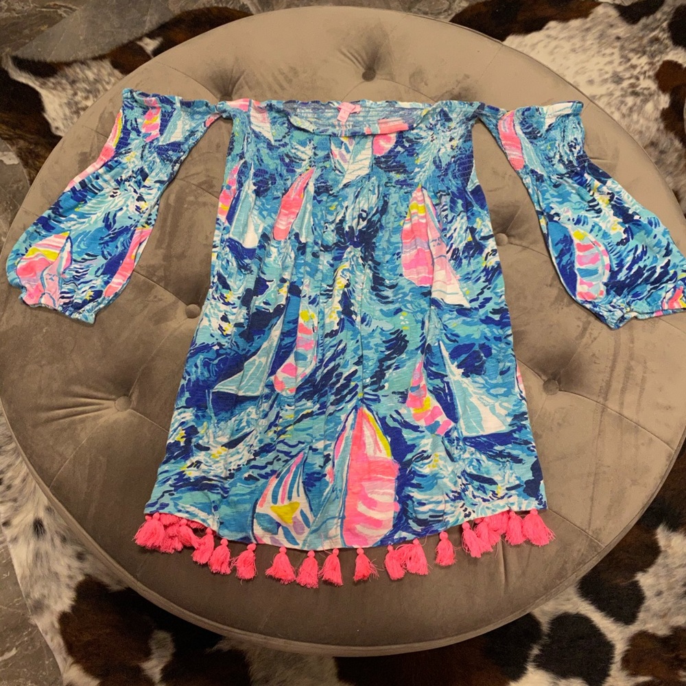 Off the shoulder Lilly Pulitzer dress.